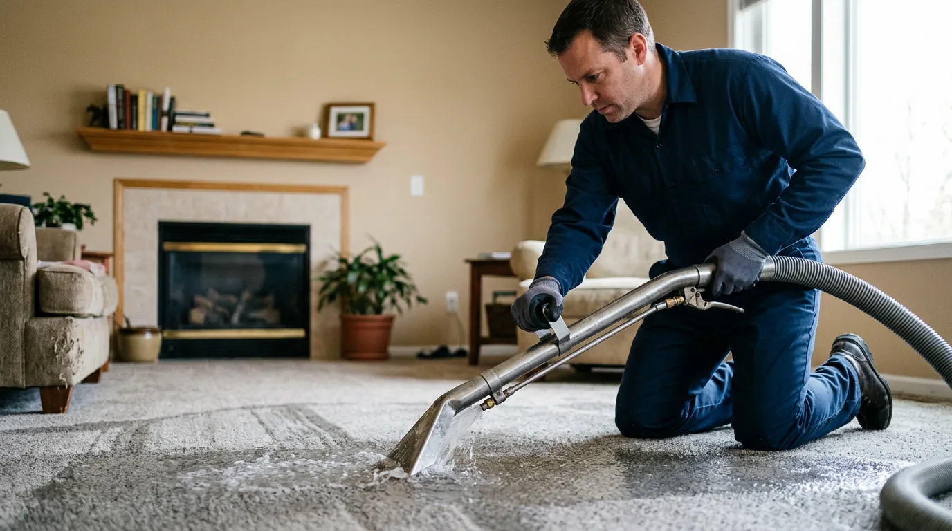 Water damage restoration technician working near Cayuga, IN